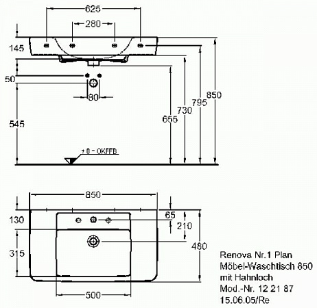 Раковина 85 см Keramag Renova Nr. 1 Plan 122187000 - фото Geberit (Геберит) Shop