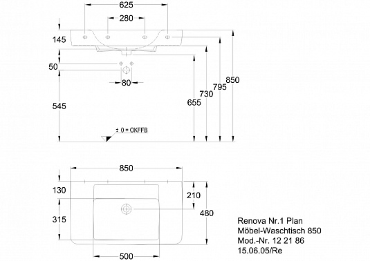 Раковина 85 см Keramag Renova Nr. 1 Plan 122186000 - фото Geberit (Геберит) Shop